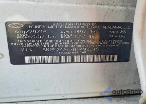 2017 Hyundai Sonata Base из США, поврежденный, VIN 5NPE24AF7HH492048